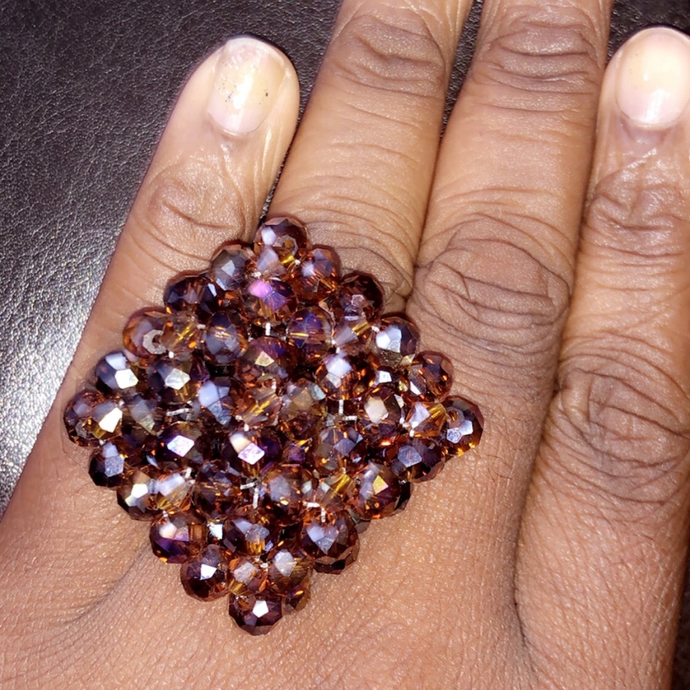 Handmade beaded ring with glass crystals